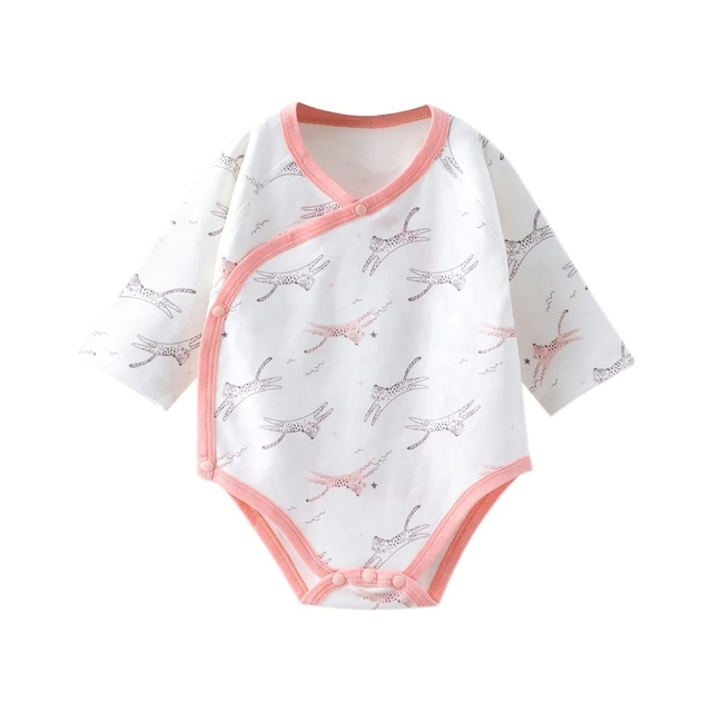 Organic Cotton Baby Romper with V-Neck and Printed Fabric Newborn Jumpsuit for Comfortable Wear