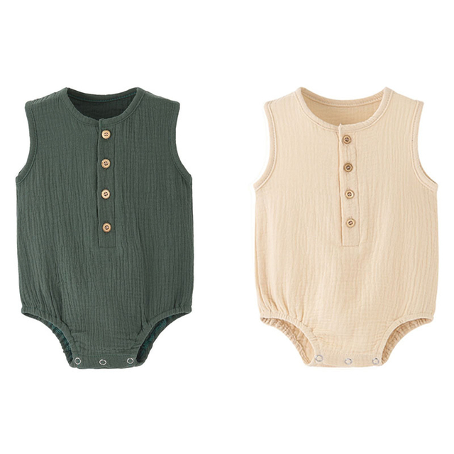 100% Cotton Eco-friendly Breathable Baby Romper for Newborn Infant Comfortable Sleeveless Wear
