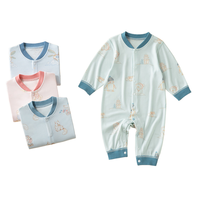 Eco-friendly Soft Breathable Baby Romper Onesie for 0-2 Years Old with Animal Print