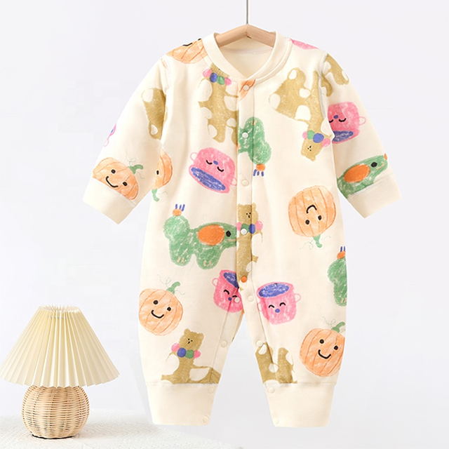 100% Cotton Baby Romper with Snap Button Closure and Cute Animal Print for Newborns