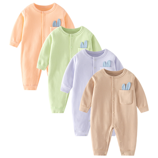 Breathable Unisex Baby Rompers with 95% Cotton and 5% Spandex for Newborn Comfort